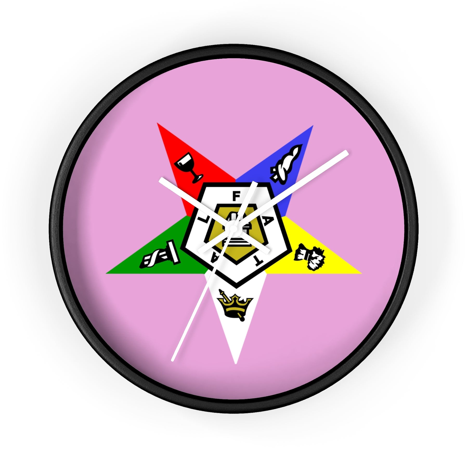 OES Clock - Classic Wood Frame with Star Emblem Design - Bricks Masons