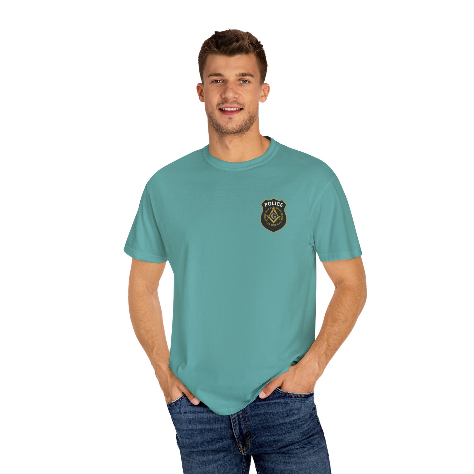 Master Mason Blue Lodge T-Shirt - Police Mason Garment-Dyed Tee - Bricks Masons