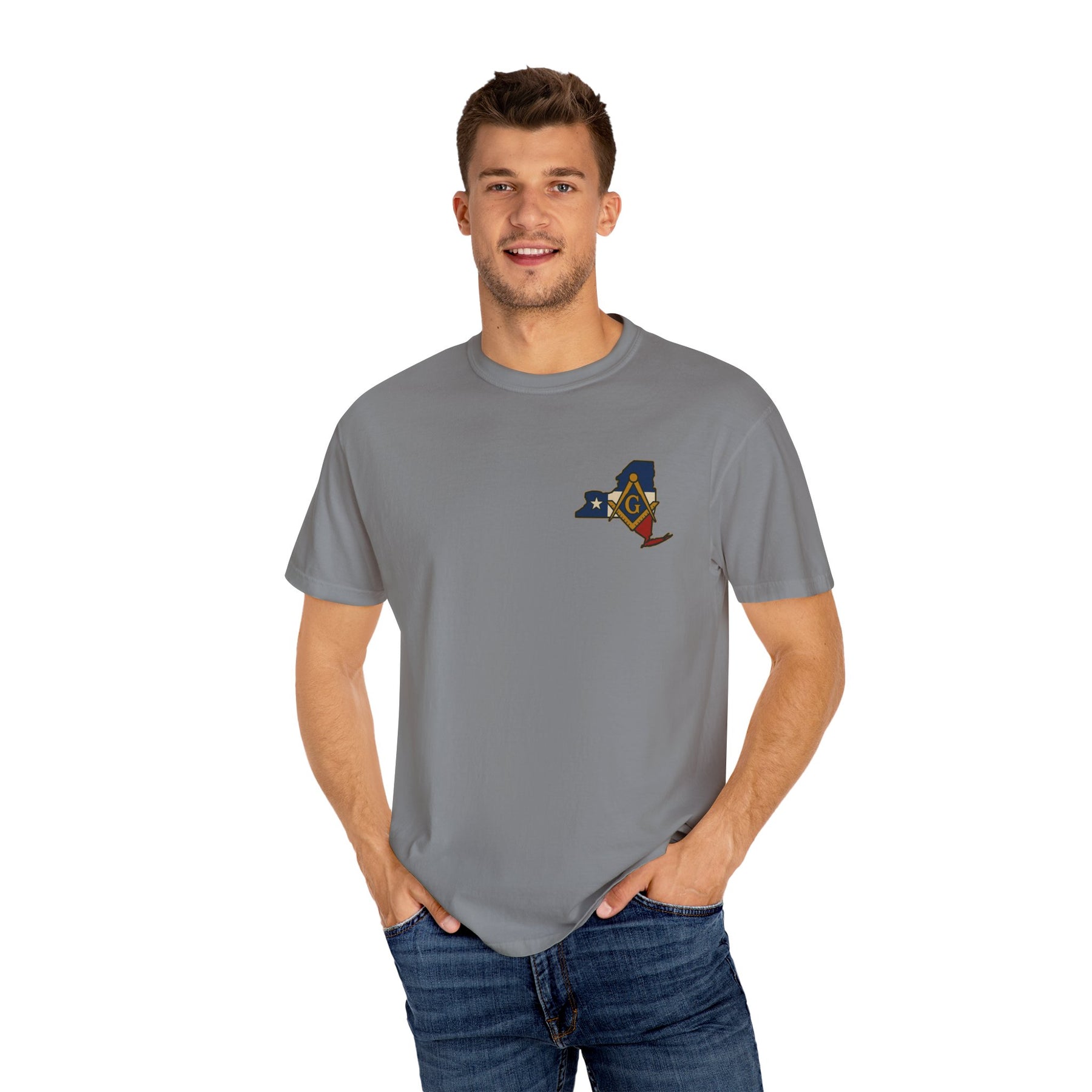 Master Mason Blue Lodge T-Shirt - Garment-Dyed New York Mason - Bricks Masons