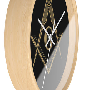 Master Mason Blue Lodge Clock - Golden S&C G on Black Dial - Bricks Masons