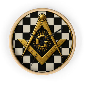 Master Mason Blue Lodge Clock - G and Square & Compass Checkered Dial - Bricks Masons