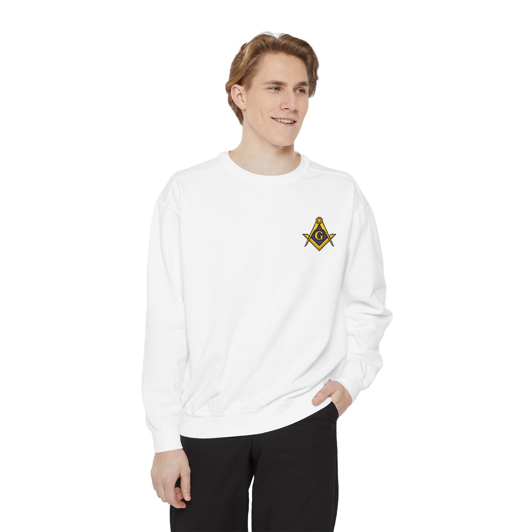 Master Mason Blue Lodge Sweatshirt - Embroidered Emblem Square & Compass G - Bricks Masons