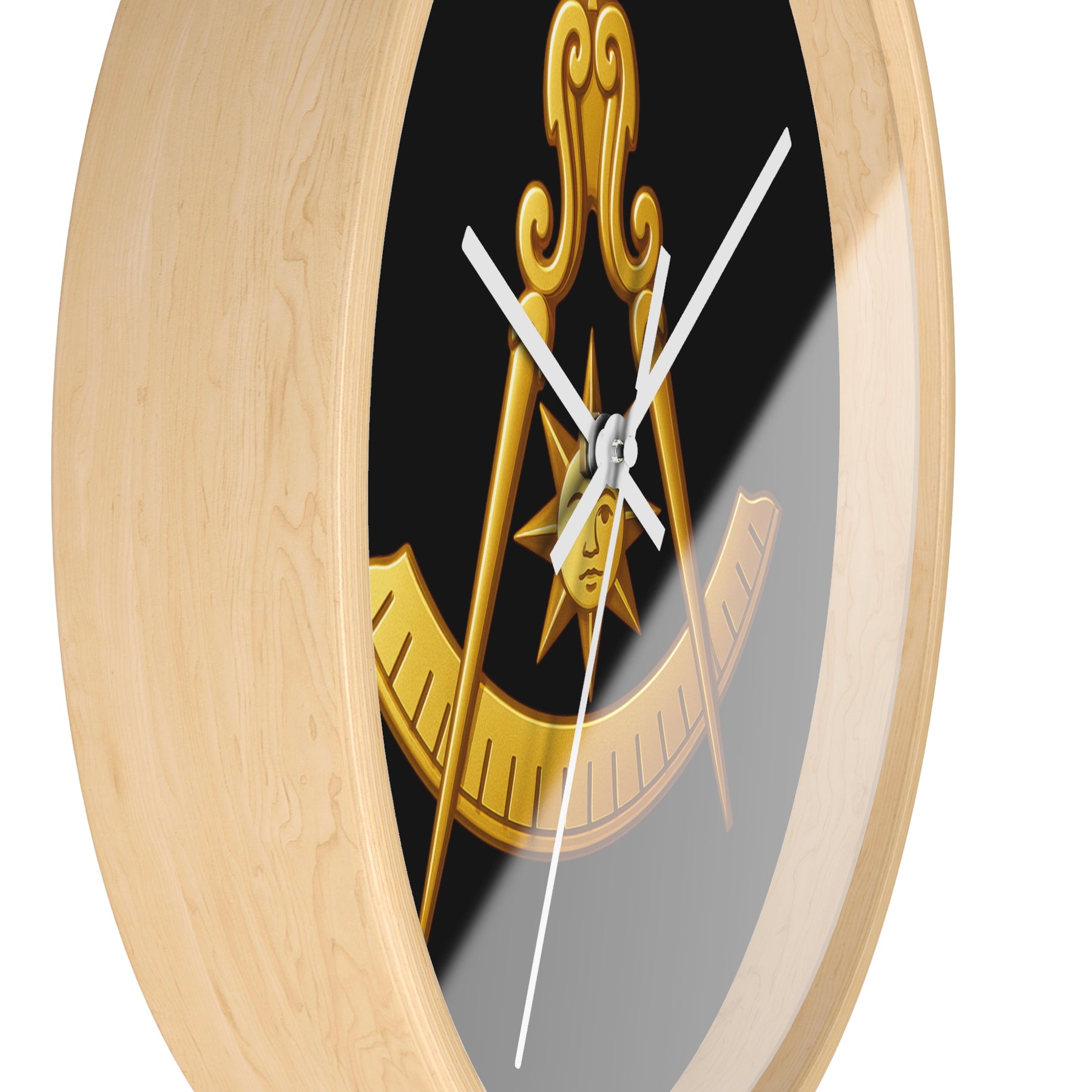Past Master Blue Lodge Clock - Compass Sun & Quadrant Symbol with Wooden Frame - Bricks Masons