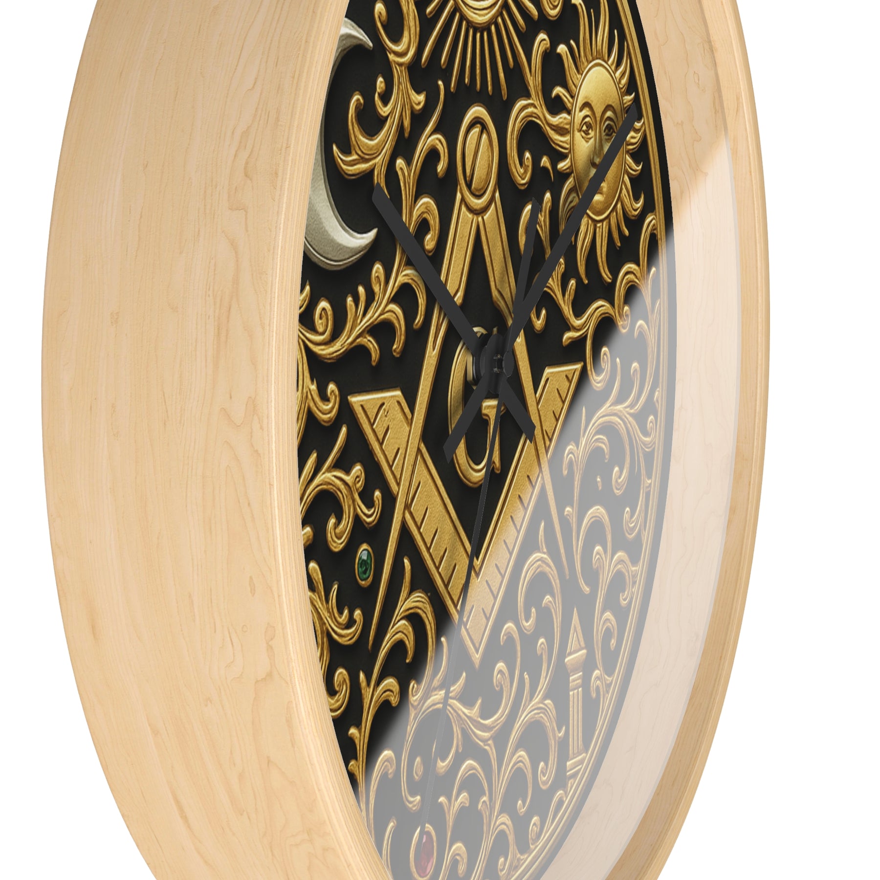 Master Mason Blue Lodge Clock - S&C G with Sun Moon & Eye with Golden Ornates - Bricks Masons