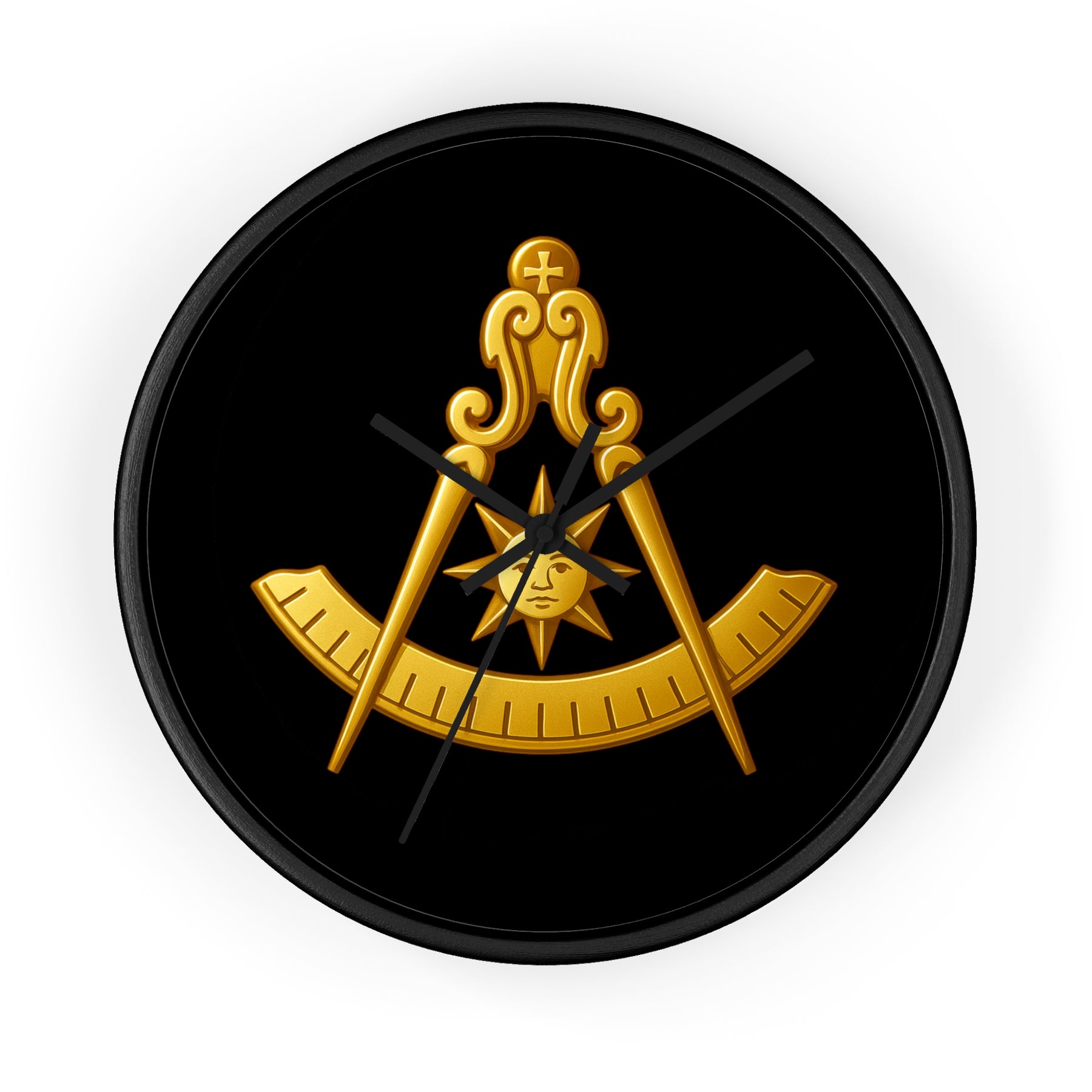 Past Master Blue Lodge Clock - Compass Sun & Quadrant Symbol with Wooden Frame - Bricks Masons