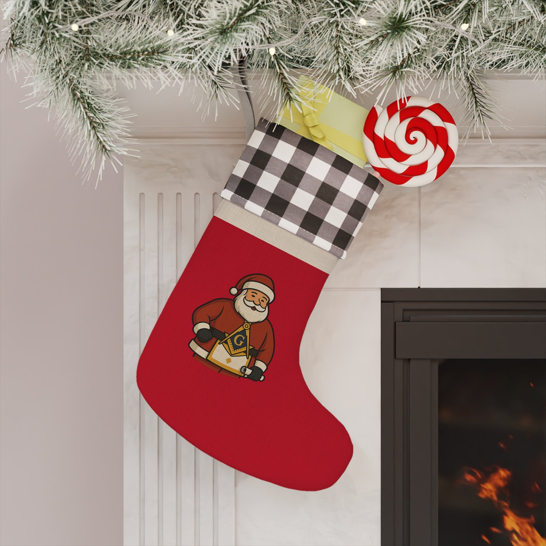 Master Mason Blue Lodge Christmas Stocking - Gold Square & Compass G - Bricks Masons