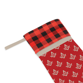 Master Mason Blue Lodge Christmas Stocking - Square & Compass G Emblem Tiled Print - Bricks Masons