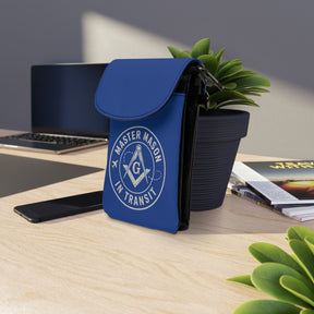 Master Mason Blue Lodge Cell Phone Wallet - Mason In Transit Blue Microfiber Leather - Bricks Masons