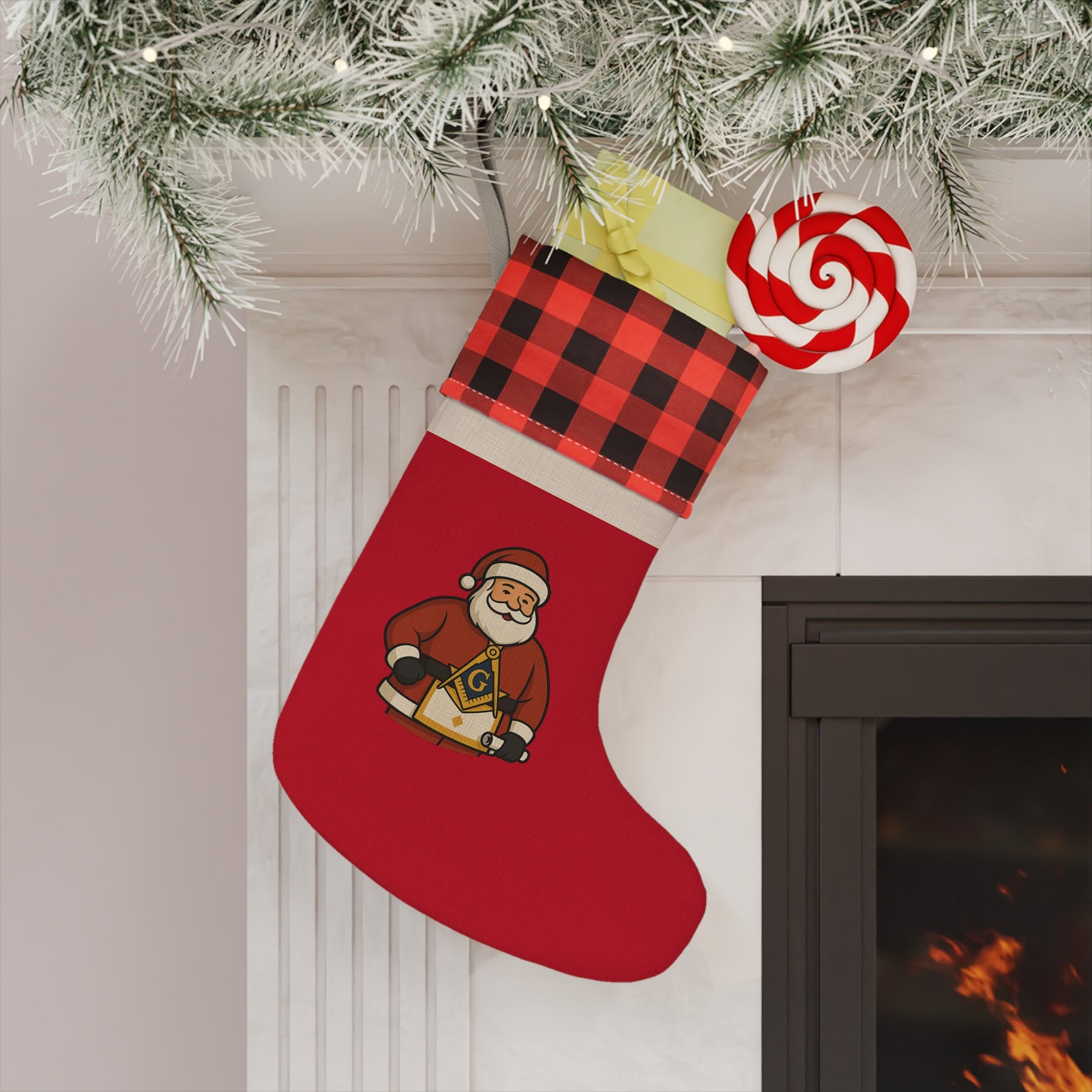 Master Mason Blue Lodge Christmas Stocking - Gold Square & Compass G - Bricks Masons