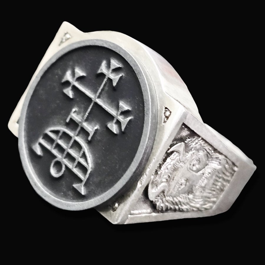 Demon Ring 4 Marques Samigina 72 Demons Lesser Key of Solomon Goetia In Silver 2.2 cm x 1.8 cm 18 Gr Art 1782 - Bricks Masons