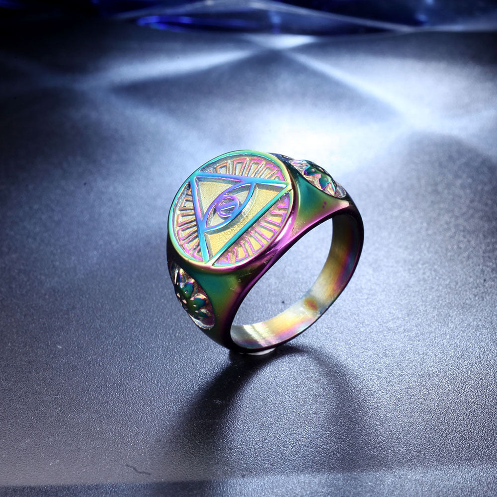 Eye Of Providence Ring - Stainless Steel In Gradient Color - Bricks Masons