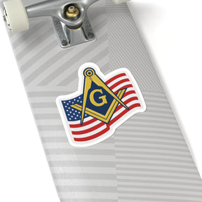 Master Mason Blue Lodge Sticker Decal - Kiss-Cut USA Flag - Bricks Masons