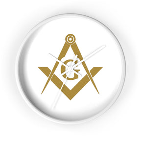 Master Mason Blue Lodge Clock - Golden Square & Compass G on White Dial - Bricks Masons