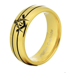 Master Mason Blue Lodge Ring - Gold Rounded Tungsten Personalizable - Bricks Masons