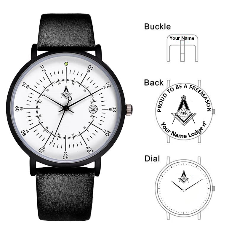 Master Mason Blue Lodge Wristwatch - Leather Straps - Bricks Masons