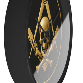 Widows Sons Clock - Square & Compass with Skull Emblem on Wooden Frame - Bricks Masons