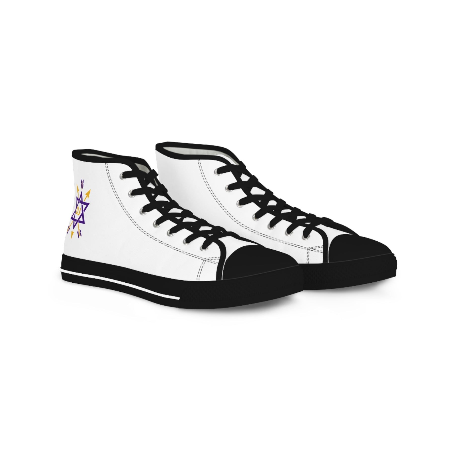 Order of the Secret Monitor Sneaker - High Top Black & White Gold & Purple Emblem - Bricks Masons