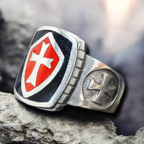 Knights Templar Ring Silver 1.7 cm enamelled Art 282 - Bricks Masons