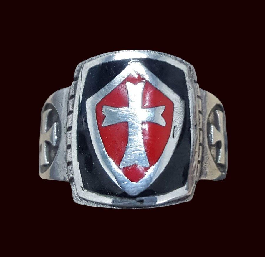 Knights Templar Ring Silver 1.7 cm enamelled Art 282 - Bricks Masons