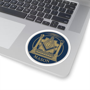 Master Mason Blue Lodge Sticker Decal - Kiss-Cut Blue & Gold With Pillars - Bricks Masons
