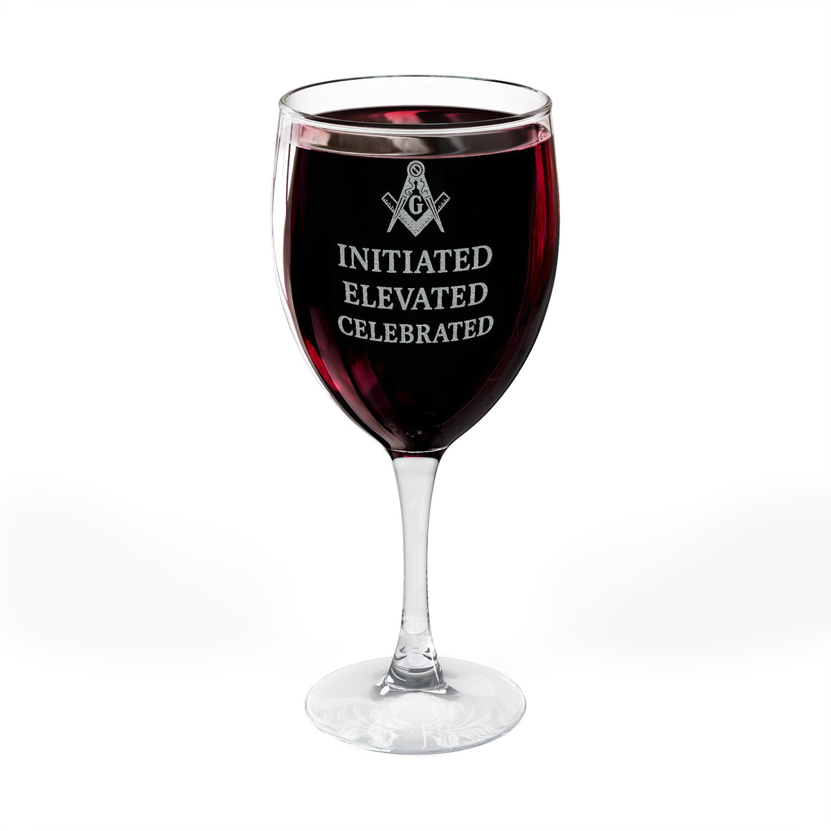 Master Mason Blue Lodge Wine Glass - Square & Compass G Initiated Elevated Celebrated - Bricks Masons