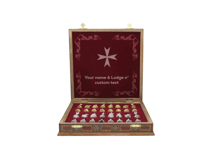 Order Of Malta Chess Set - Wood Mosaic Pattern - Bricks Masons