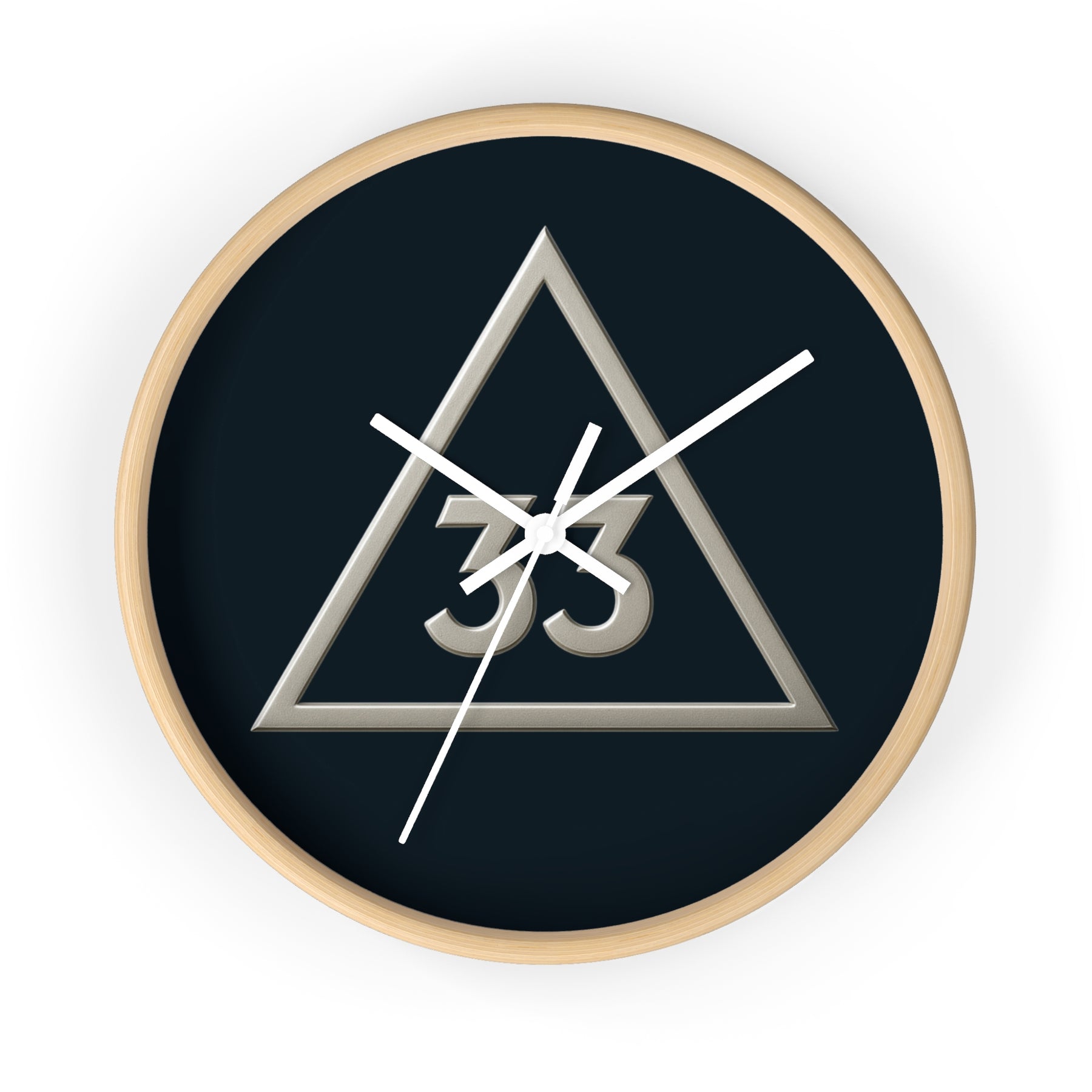 33rd Degree Scottish Rite Clock - Silver Triangle with 33 on Wooden Frame - Bricks Masons