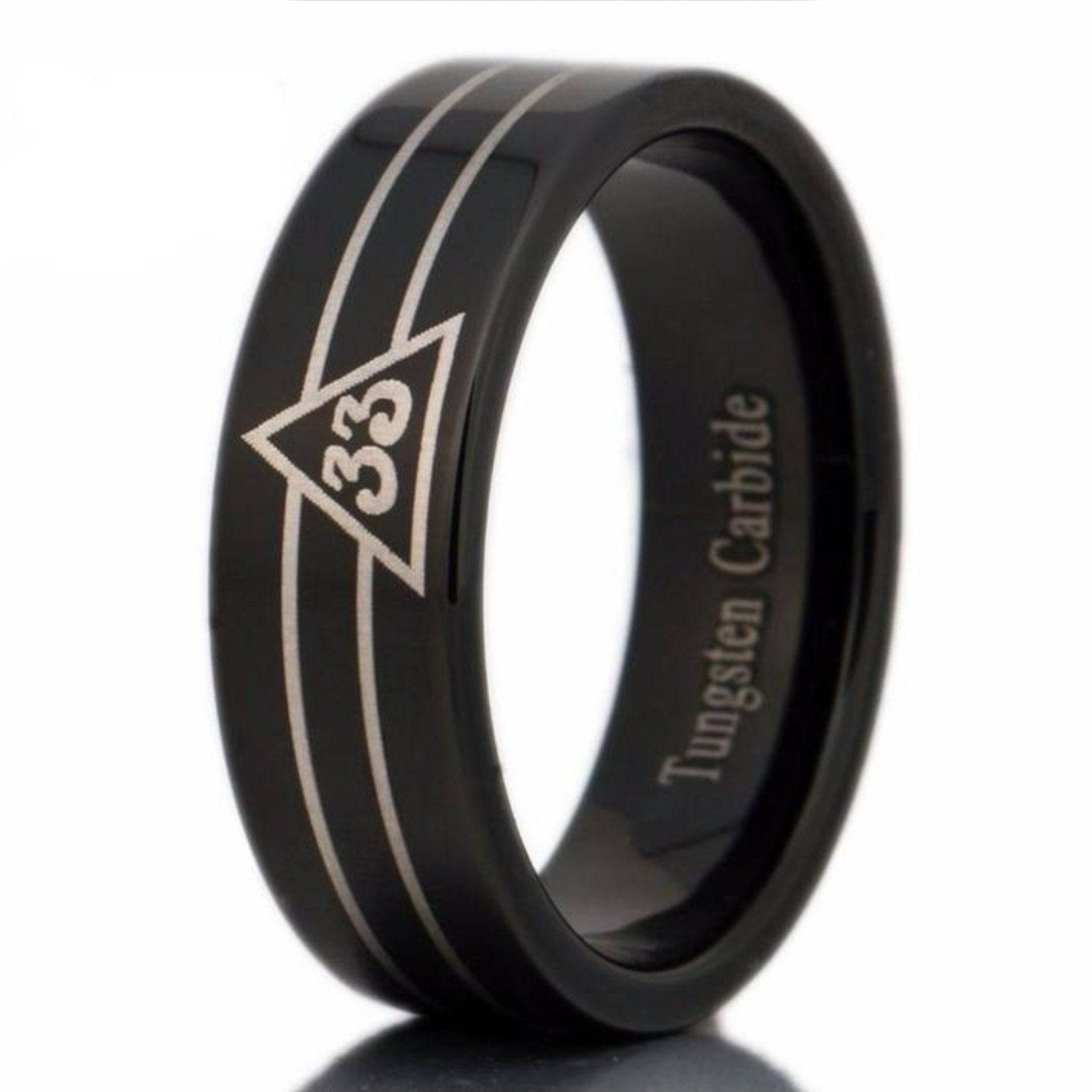 33rd Degree Scottish Rite Ring - Black Tungsten Personalizable - Bricks Masons