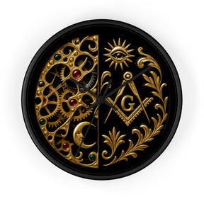 Master Mason Blue Lodge Clock - Split Dial Gear with Moon S&C G with Eye - Bricks Masons