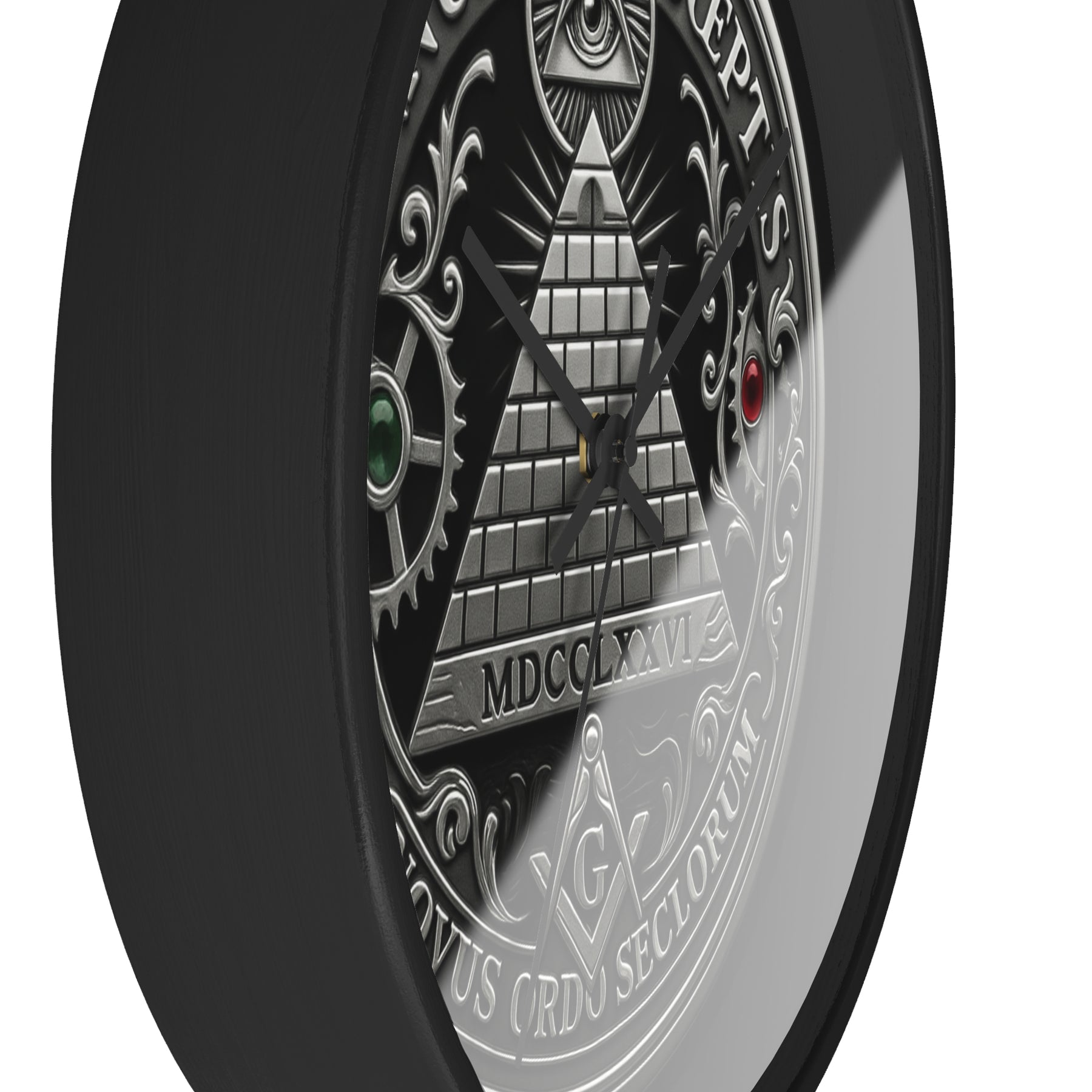 Master Mason Blue Lodge Clock - S&C with Pyramid & All Seeing Eye Latin Motto - Bricks Masons