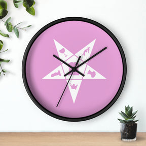OES Clock - Wood Frame with White OES Emblem on Pink Dial - Bricks Masons