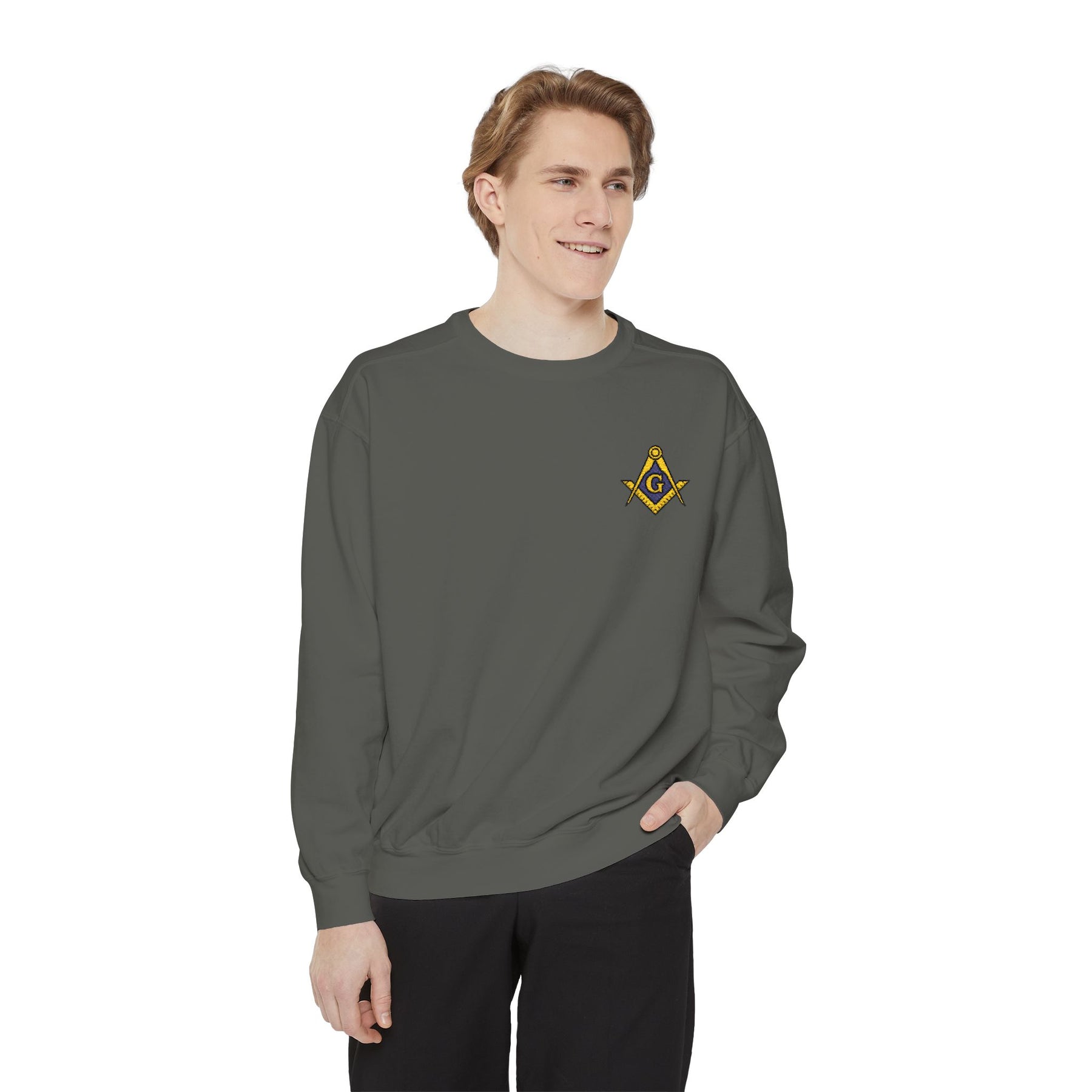 Master Mason Blue Lodge Sweatshirt - Embroidered Emblem Square & Compass G - Bricks Masons