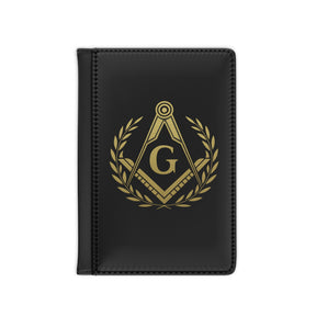 Master Mason Blue Lodge Passport Cover - Black & Gold With Wreath PU Leather - Bricks Masons