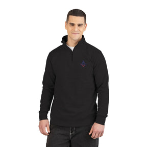 Master Mason Blue Lodge Sweatshirt - Embroidered S&C G with USA Flag Print - Bricks Masons