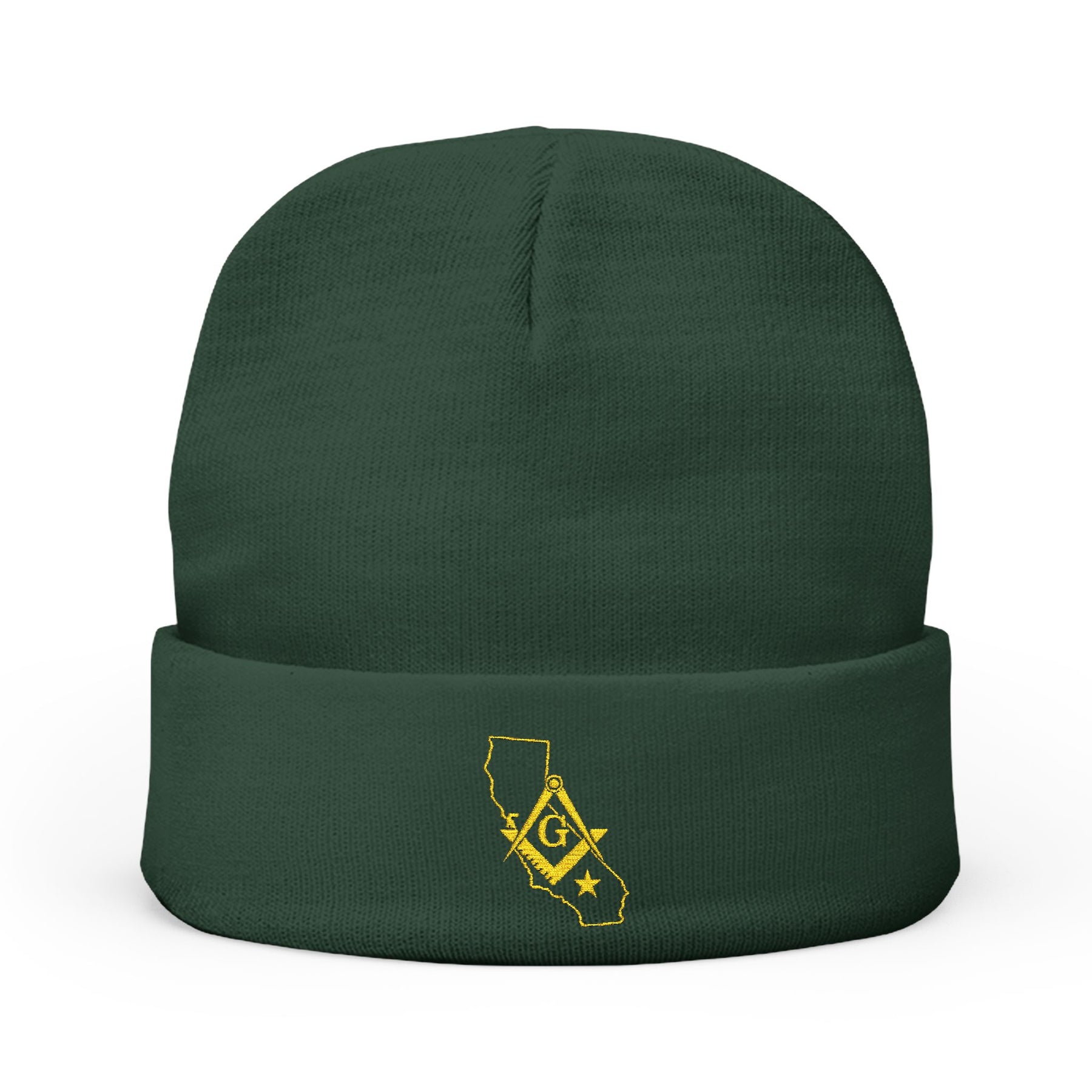 Master Mason Blue Lodge Beanie - Knit Embroidery Gold Square & Compass G California Mason - Bricks Masons