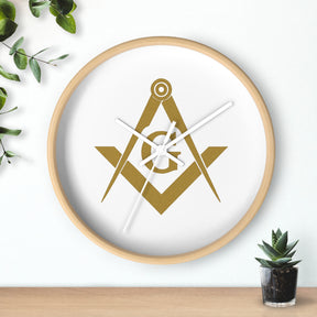 Master Mason Blue Lodge Clock - Golden Square & Compass G on White Dial - Bricks Masons