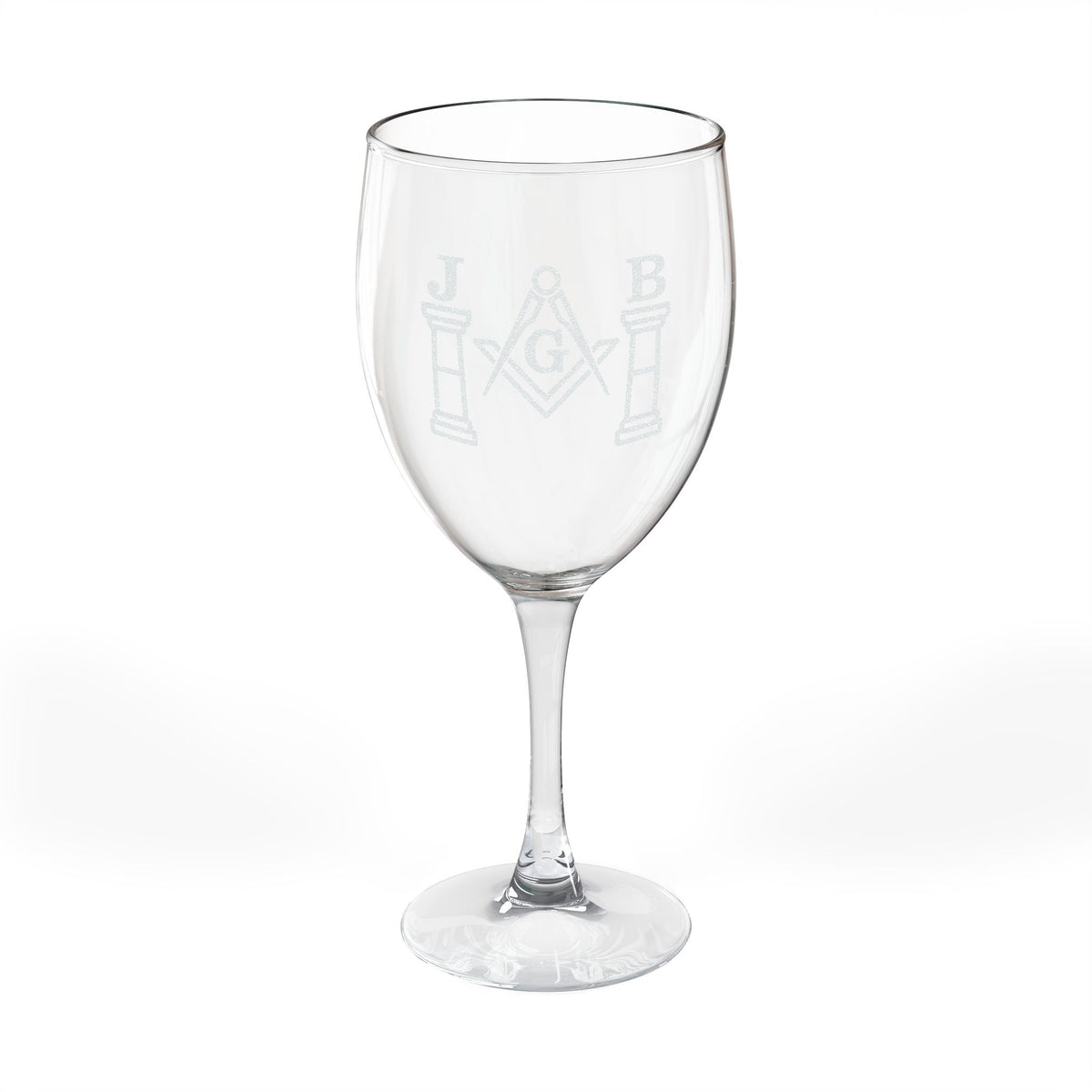 Master Mason Blue Lodge Wine Glass - Square & Compasses with J&B Pillars Emblem - Bricks Masons