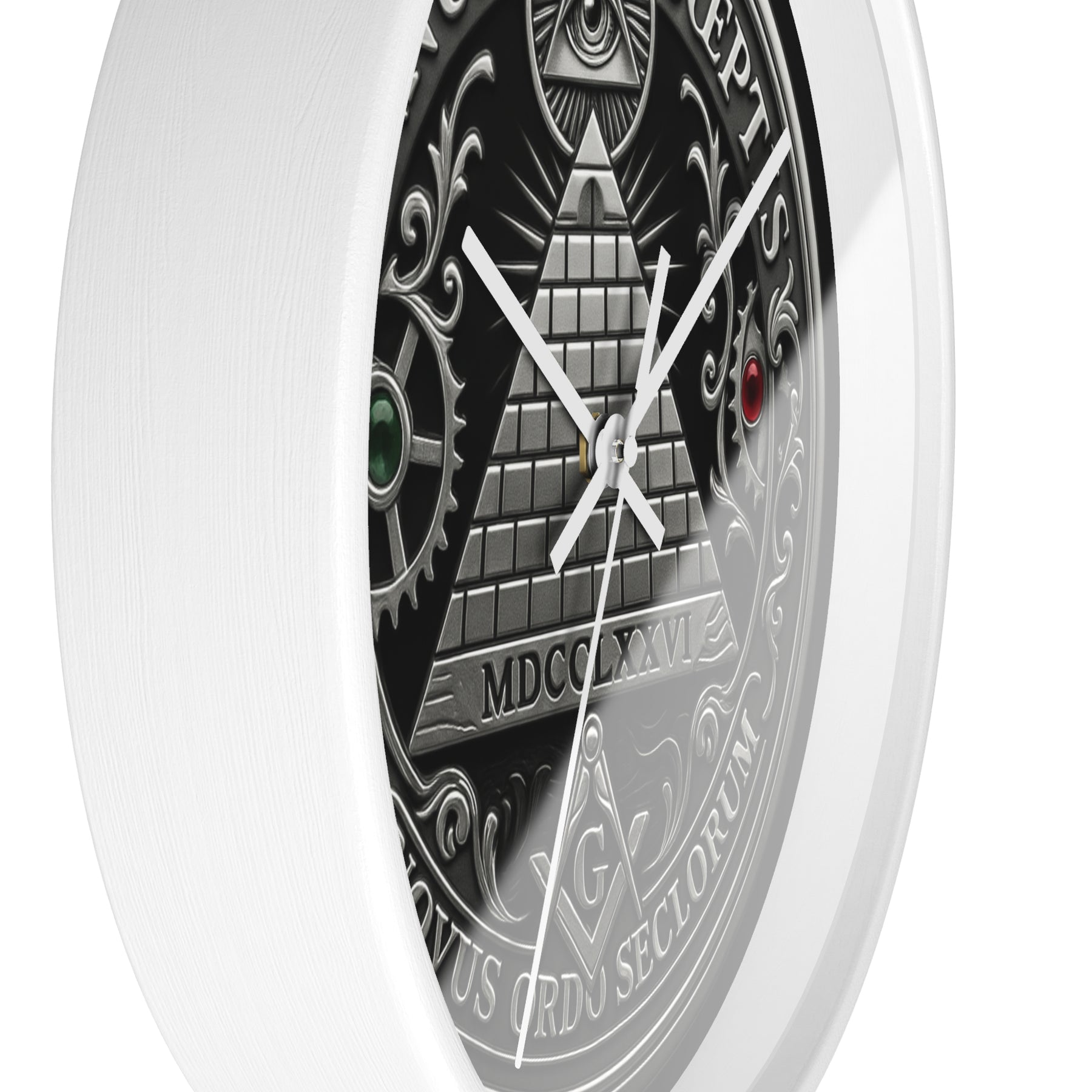 Master Mason Blue Lodge Clock - S&C with Pyramid & All Seeing Eye Latin Motto - Bricks Masons