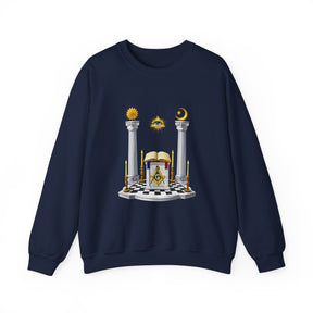Master Mason Blue Lodge Sweatshirt - S&C G with Altar Pillars and Eye on Checkered Floor
