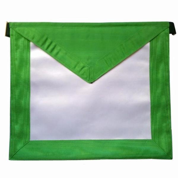 5th Degree Scottish Rite Apron - White with Green Borders Satin - Bricks Masons