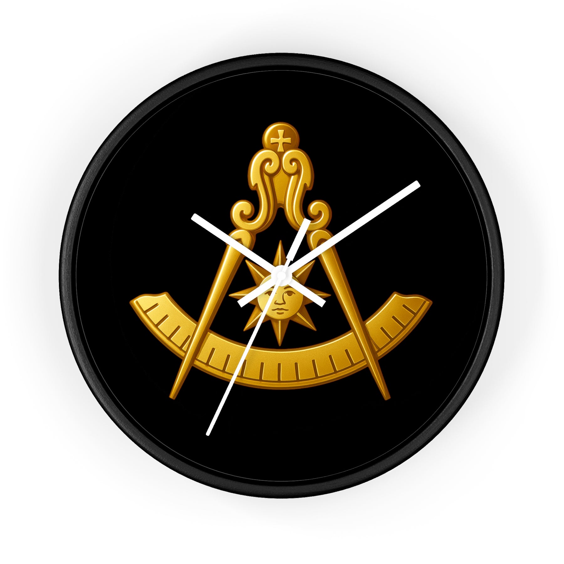 Past Master Blue Lodge Clock - Compass Sun & Quadrant Symbol with Wooden Frame - Bricks Masons