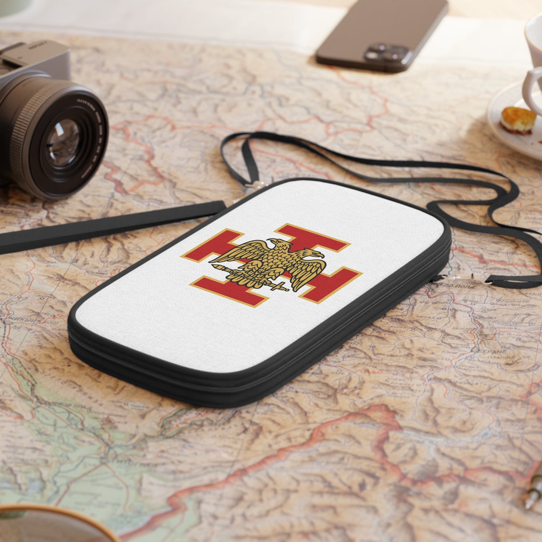33rd Degree Scottish Rite Passport Wallet - Red Cross With Gold Eagles Wings Down - Bricks Masons