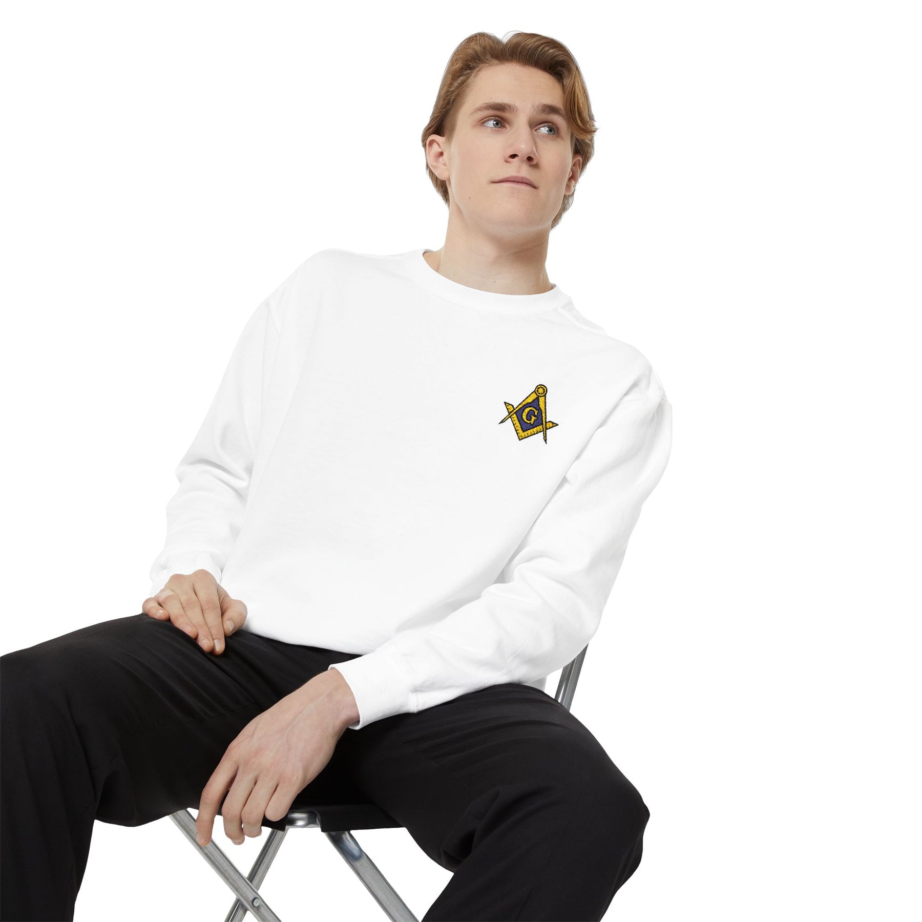 Master Mason Blue Lodge Sweatshirt - Embroidered Emblem Square & Compass G - Bricks Masons