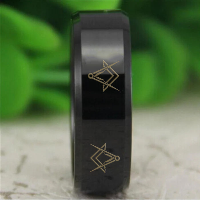 Master Mason Blue Lodge Ring - Reverse Comfort Fit Tungsten Personalizable - Bricks Masons