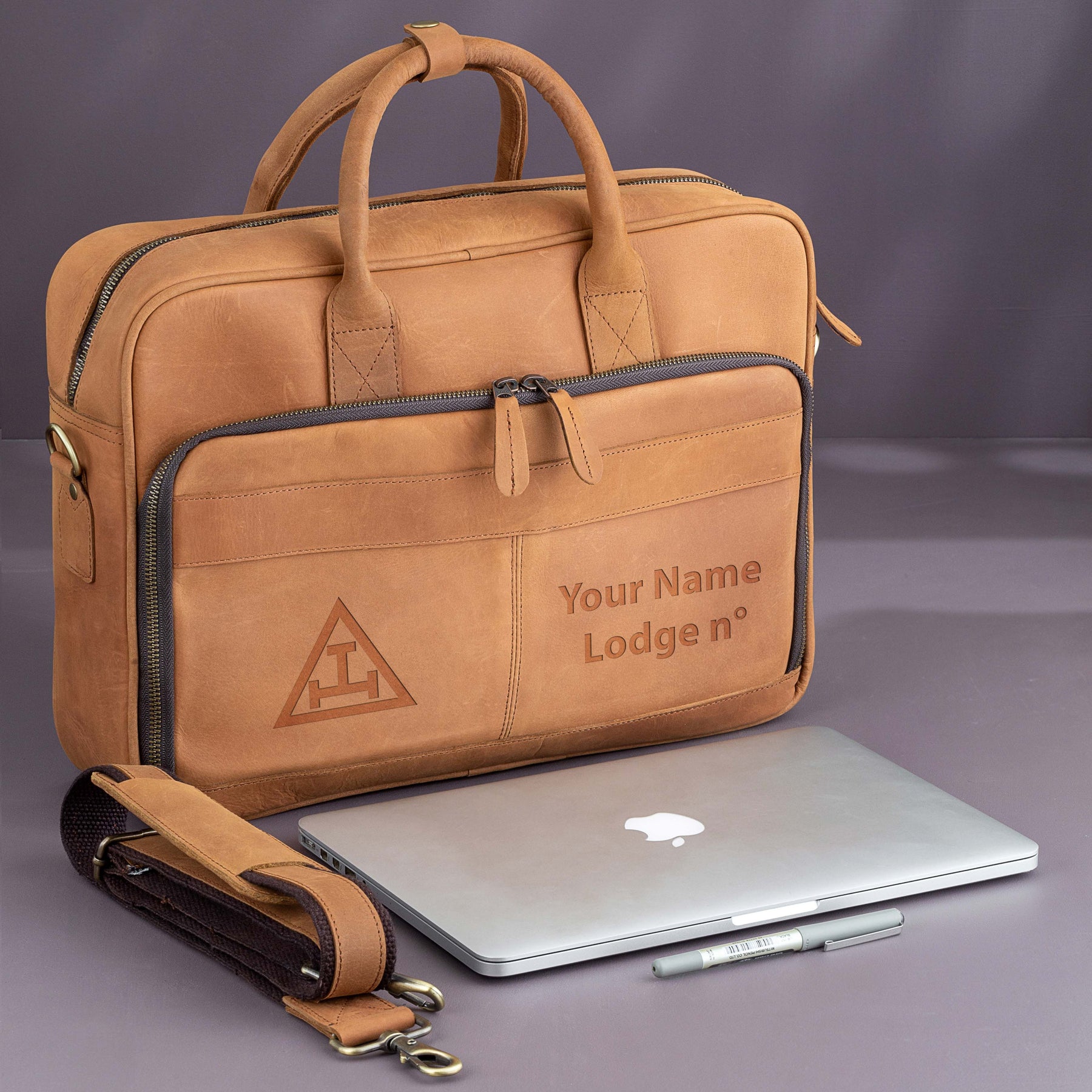 Royal Arch Chapter Briefcase - Handmade Leather - Bricks Masons