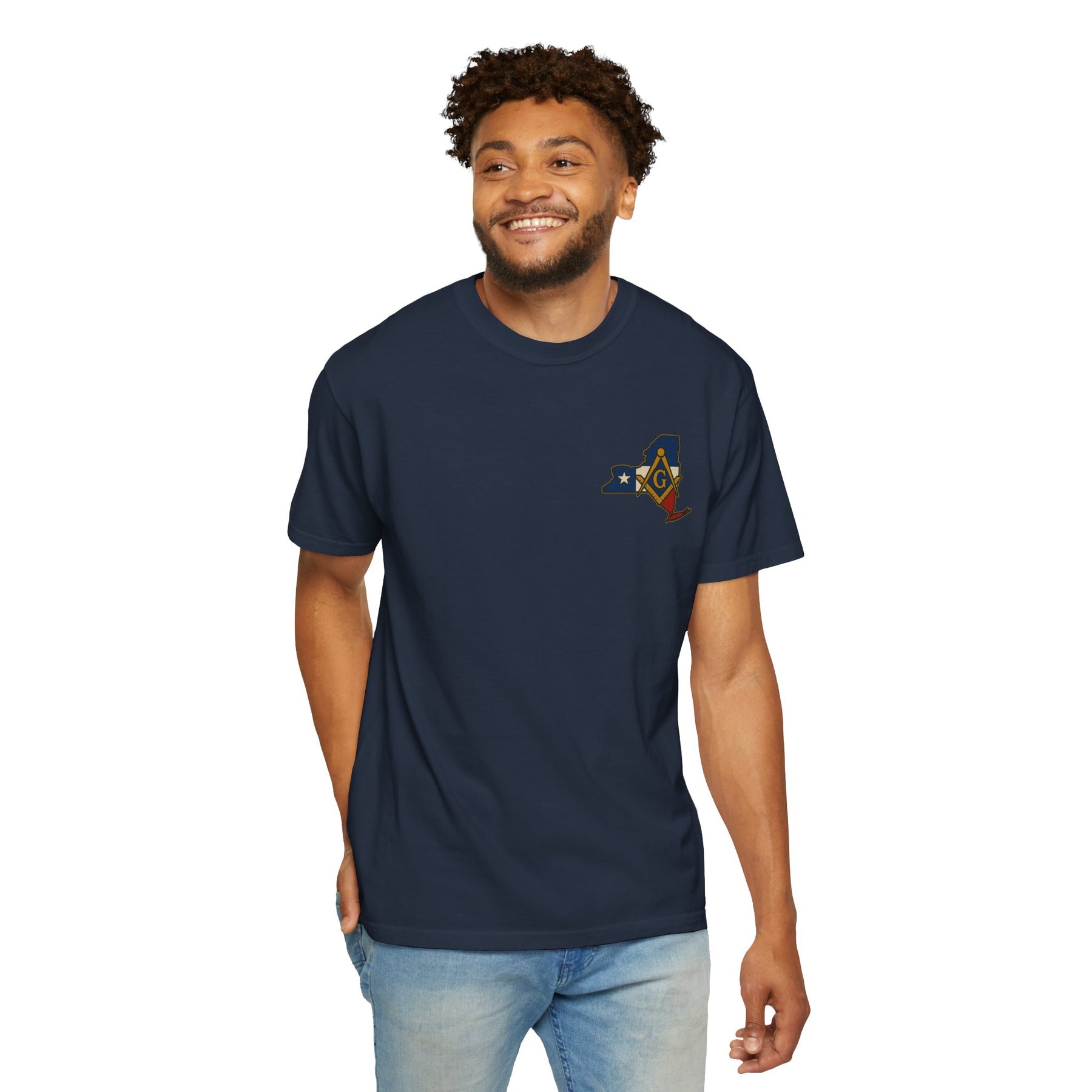 Master Mason Blue Lodge T-Shirt - Garment-Dyed New York Mason - Bricks Masons