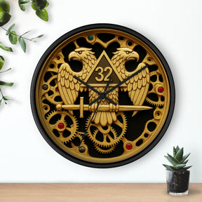 32nd Degree Scottish Rite Clock - Double Headed Eagle with Open Gear - Bricks Masons