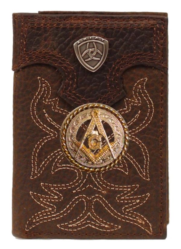 Master Mason Blue Lodge Wallet - Gold Square & Compass Ariat - Bricks Masons