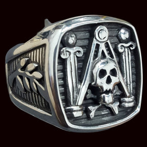Masonic Skull Column Ring in Silver, 1.7 cm, 16 gr, Art. 78 - Bricks Masons