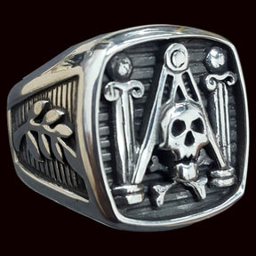 Masonic Skull Column Ring in Silver, 1.7 cm, 16 gr, Art. 78 - Bricks Masons